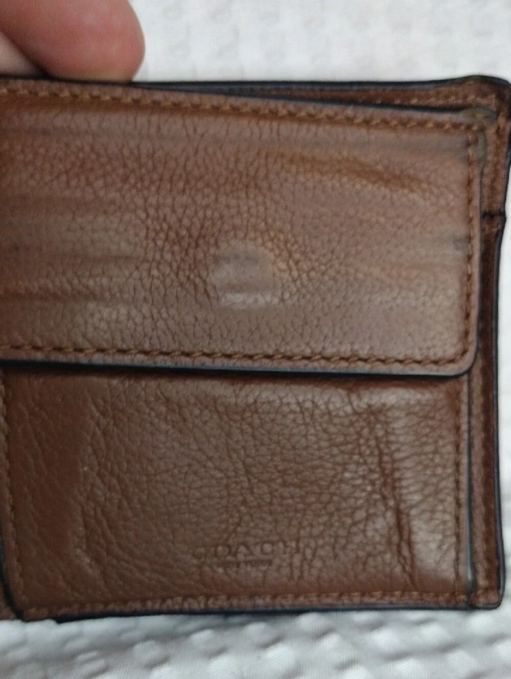 Coach Brown Leather Bifold Wallet with Cream and Navy Stripes F26171